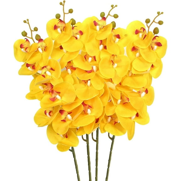 Large Phalaenopsis Orchid Spray with 9 Flowers - EpicGadget 38" Tall Yellow Phalaenopsis Artificial Flower Orchid Floral Arrangements for Bedroom Kitchen Living Room Office Centerpieces (10 Pieces)