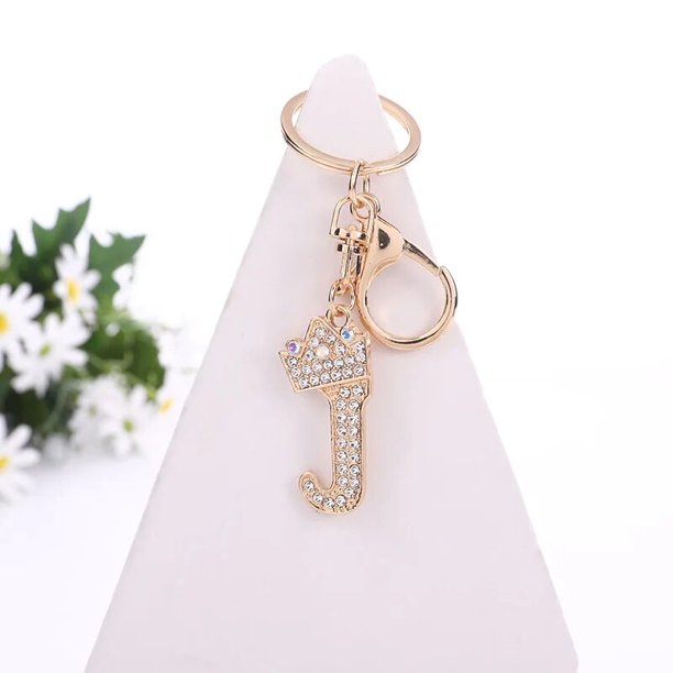 LLavero de Metal con letras de corona de lujo, llavero de diamantes de imitación de moda, 26 letras