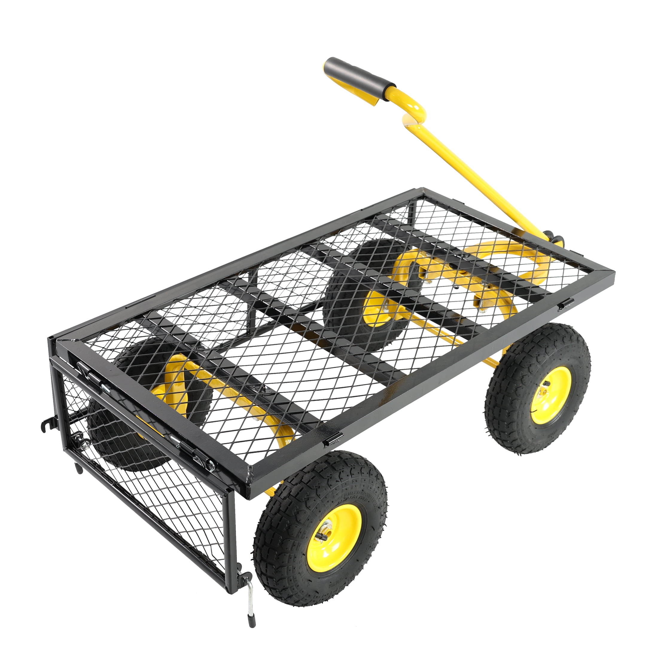 600lbs Heavy-Duty Garden Wagon Cart, Yellow & Black Utility Dump Cart with Inflatable All-Terrain Tires, Multi-Purpose Yard Cart for Firewood Debris Farming Tools Transport