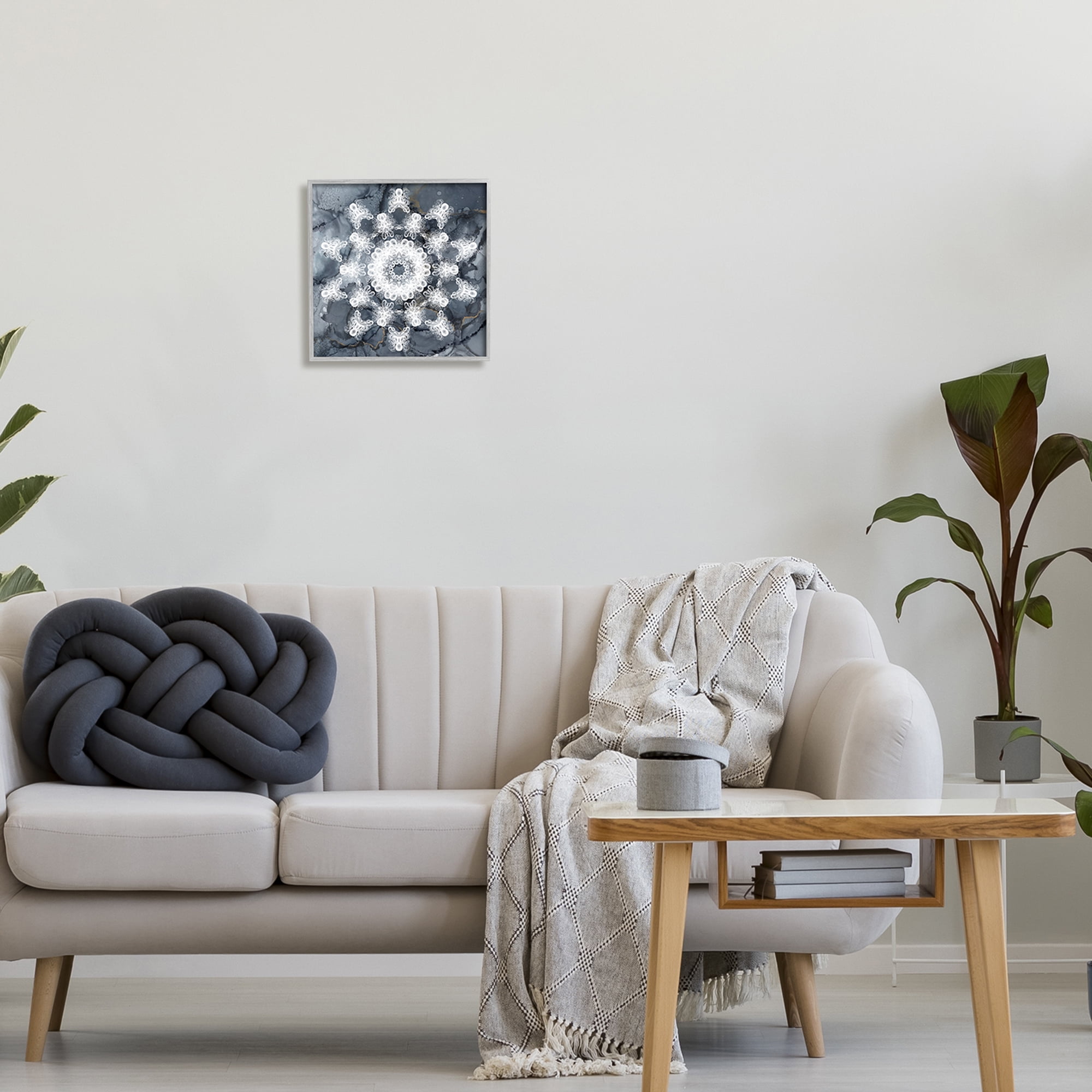 Stupell Industries Bohemian Patterned Fractal Abstract Painting Gray Framed Art Print Wall Art, 12 x 12