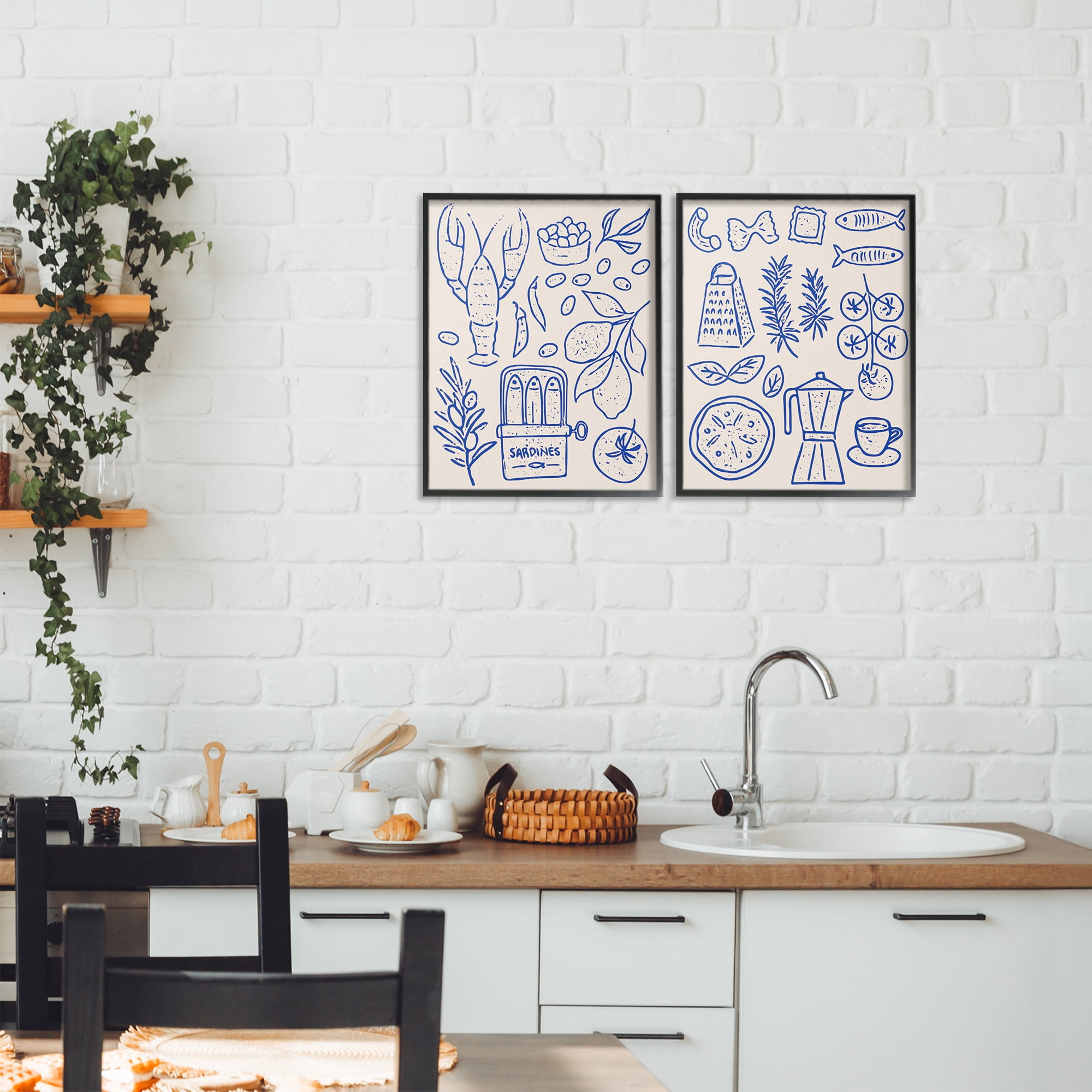 Stupell Industries Mediterranean Kitchen Simplicity 2 Piece Black Framed Giclee Art Set, design by Camila Juncos