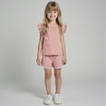 thumbnail image 2 of Povozer Girls Clothe Summer Solid Color Outfits Set Toddler Girls Top Shorts Set(Pink,6-12M), 2 of 9