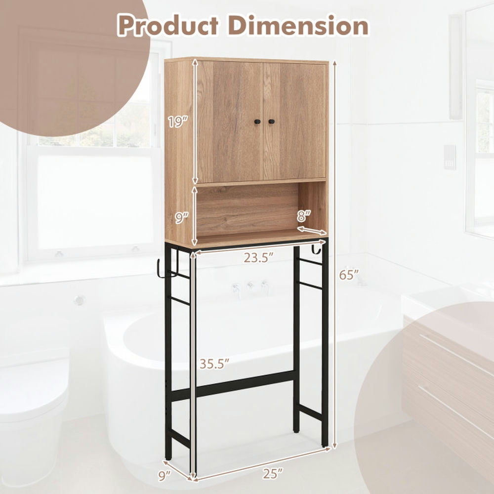 Finihen Toilet Storage Cabinet, Storage Shelf, Over The Toilet Storage Cabinet with 2 Doors and Adjustable Shelf, for Bathroom, Natural