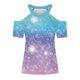 thumbnail image 3 of Tops con estampado de hombros descubiertos de manga corta con cuello en V para mujer Pompotops hkajfhjk466893, 3 of 4