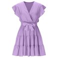 thumbnail image 5 of HOMBOM Purple Women Dresses Beach Sundress Mini Bandage Ruffled Tiered Hem Solid Layered Look Flutter V-Neck Dresses Women, 5 of 6