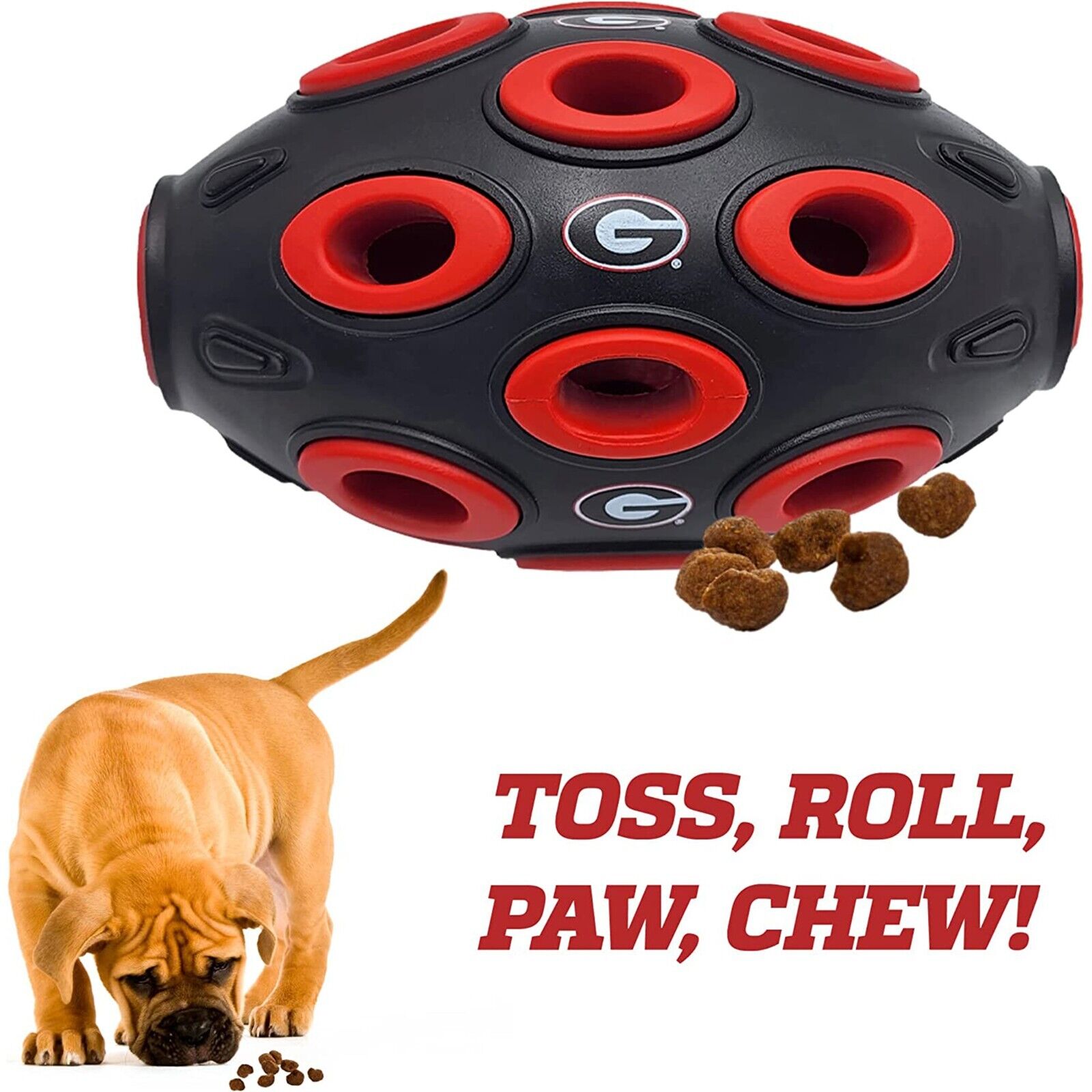 Pets First NCAA Football Treat Dispensing Toy for Dogs and Cats, Rubber Ball Toy