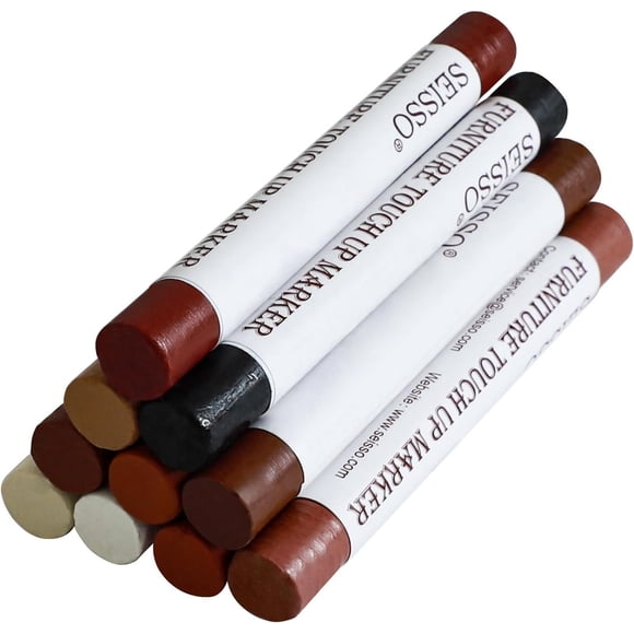 SEISSO Bâtonnets de Cire pour Bois, Craies de Cire pour Meubles pour Rayures, 10 Pcs Bâtonnets de Cire pour Réparation de Sol en Bois, Kit de Réparation de Bâtonnets de Cire pour Scratch