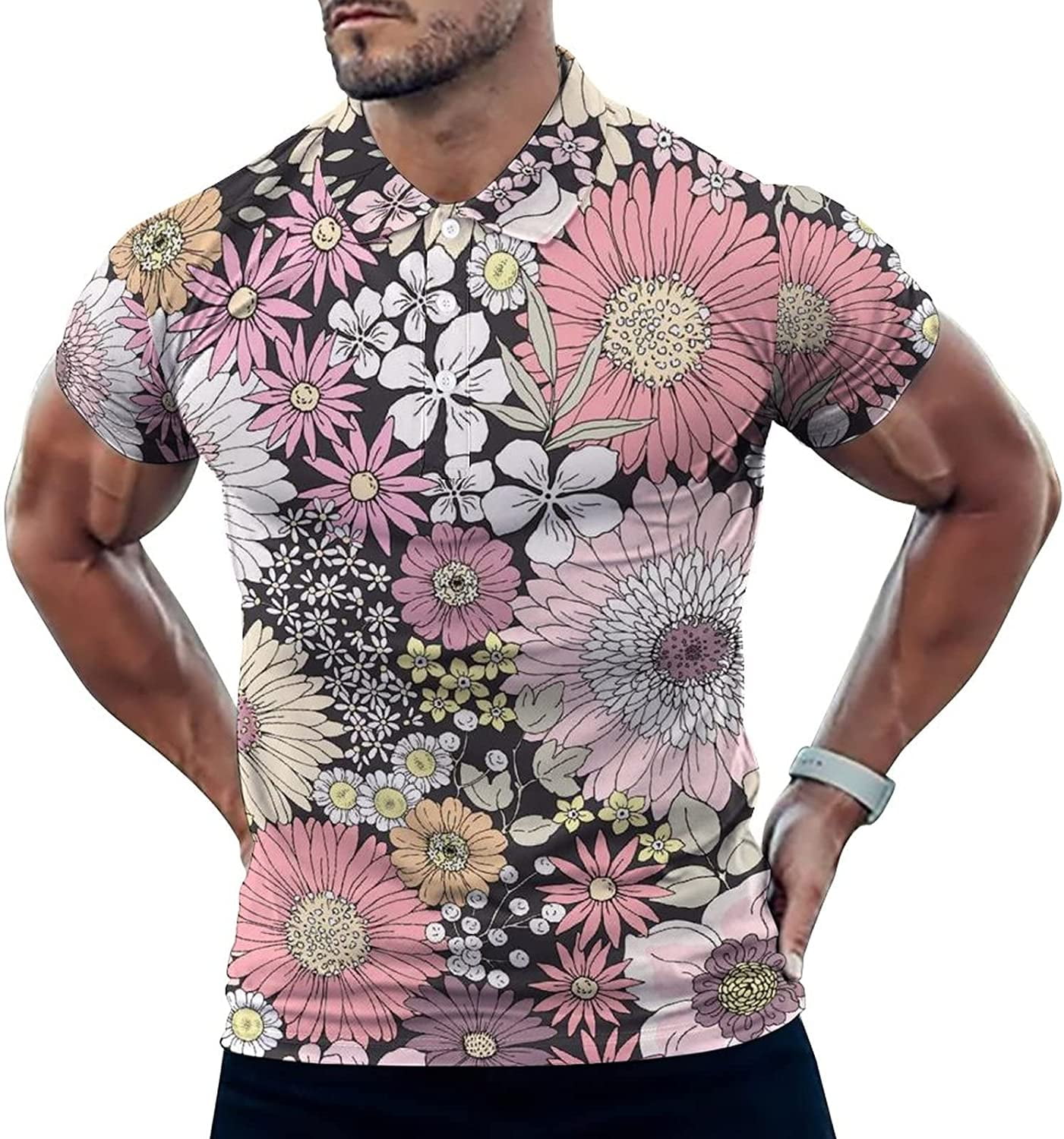 Scattered Flowers Men's T Shirt Short Sleeve Casual PoloShirt Tee Shirts Top