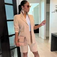 thumbnail image 2 of Conjunto de dos piezas liso e informal para mujer, conjuntos a juego, chaqueta de manga larga, abrigo y pantalones cortos, trajes de negocios elegantes para mujer de oficina, 2 of 4