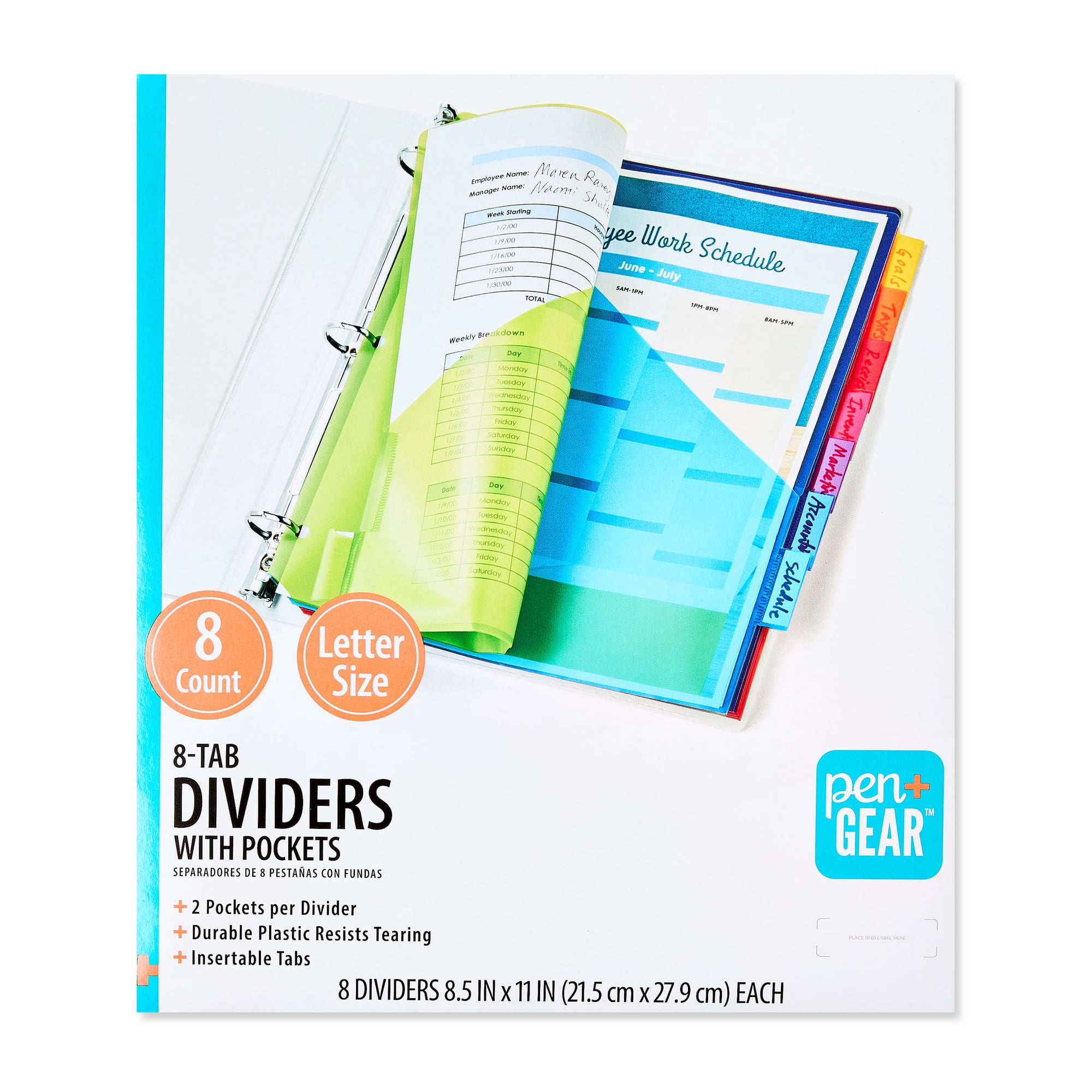 Pen+Gear Vibrant Color 8-Tab Dividers with Pockets