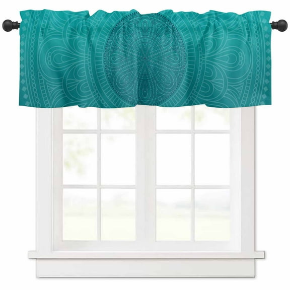 Teal Boho Valances for Windows Farmhouse Kitchen Curtains Valances Rod Pocket Valance Curtains for Kitchen Windows Farmhouse Abstract Geometric Aesthetic Art Window Valances for Bathroom 42"x12"