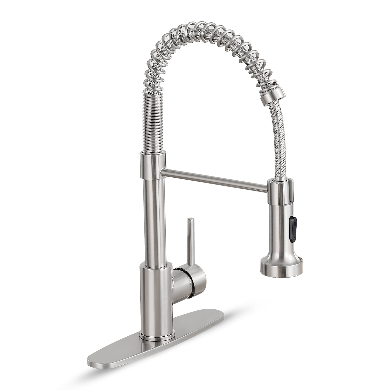 Kitchen Faucet Lead Free High Arc Spring Kitchen Sink Faucet with Pull Down Sprayer, Single Handle Single Lever Pull Out Kitchen Faucet,Brush Nickel