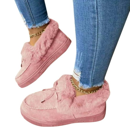 

FEIOS Womens Winter Warm Faux Fur Lined Flat Snow Boots Fashion Ladies Casual Comfortable Soft Solid Color Ankle Booties Shoes Size Outdoor
