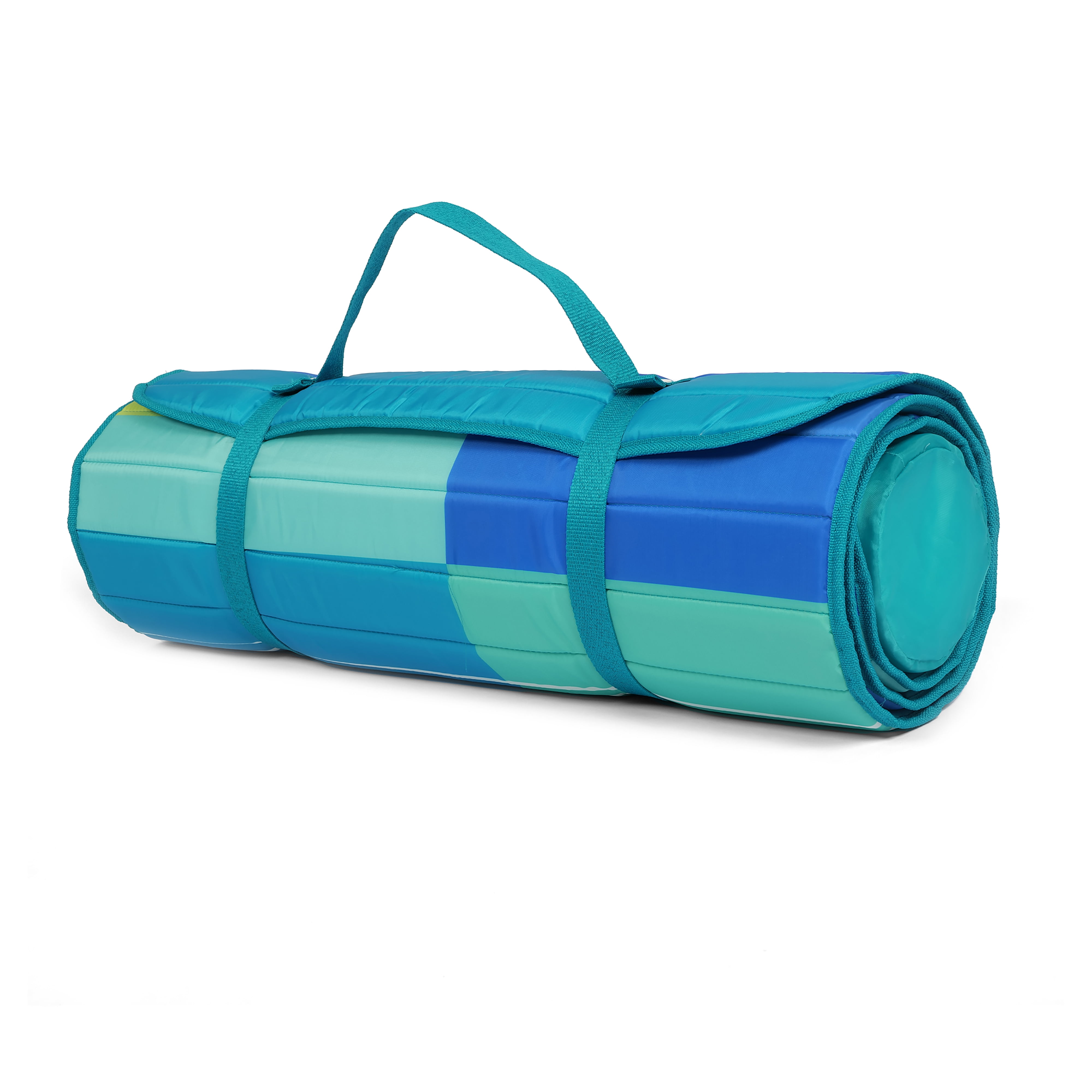 Mainstays Roll Up Offset Stripe Beach Mat (Beach Mat), Made of 80% Polyester and 20% PU Foam.