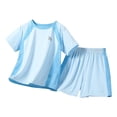 thumbnail image 3 of Amidoa Girls 2 Piece Outfits Summer Clothes T Shirt Short Sleeve and Casual Short Kids Clothing Sets Blue Size 3T, 3 of 8