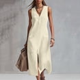 thumbnail image 2 of Vhkiploz Summer Long Linen Tank Dress For Women'S Sleeveless V-Neck Half-Button Front Split A-Line Dress With Buttons Solid Color Outwear Beach Tunic Dress With Pockets, 2 of 8