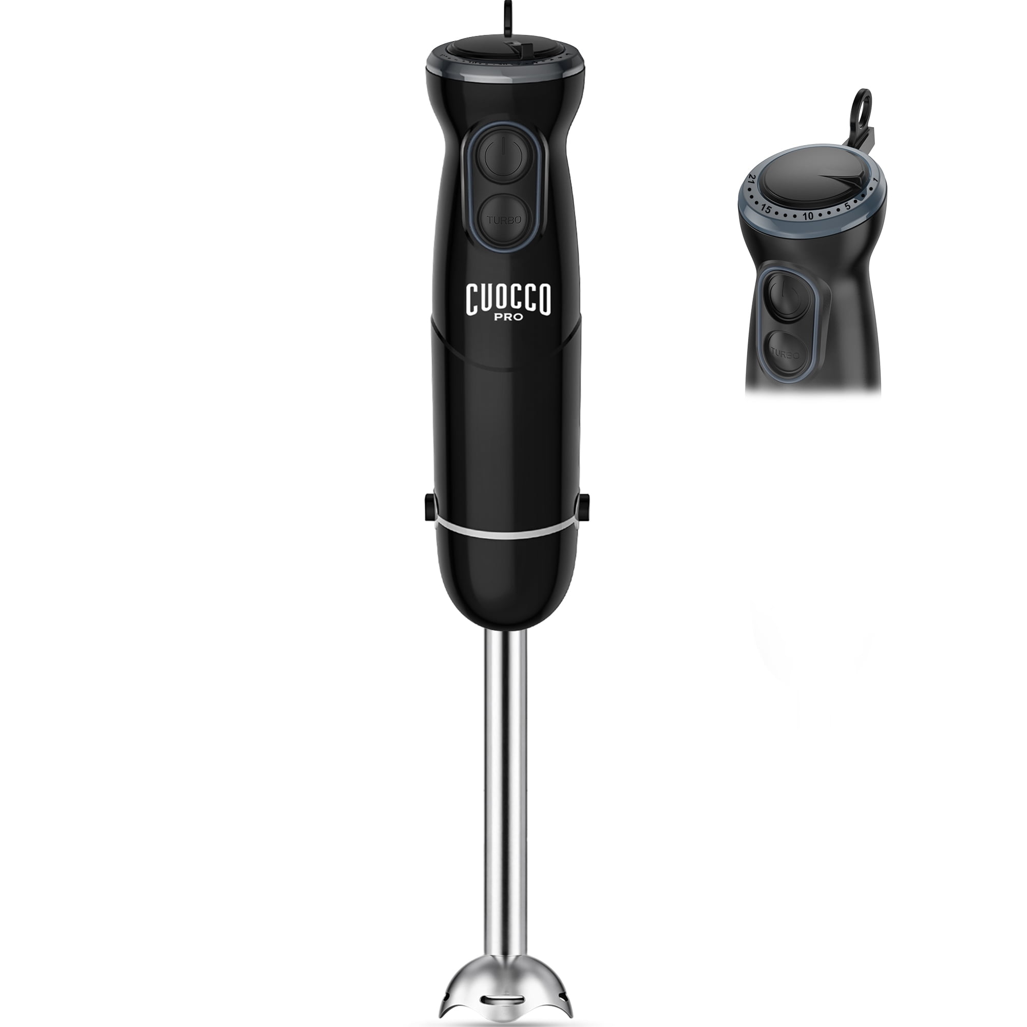 CUOCCO PRO Immersion Blender Handheld, 1100W Hand Blender with 21 Speeds & Turbo, Hand Mixer for Smoothies, Soups & Baby Food, Dishwasher Safe, Black