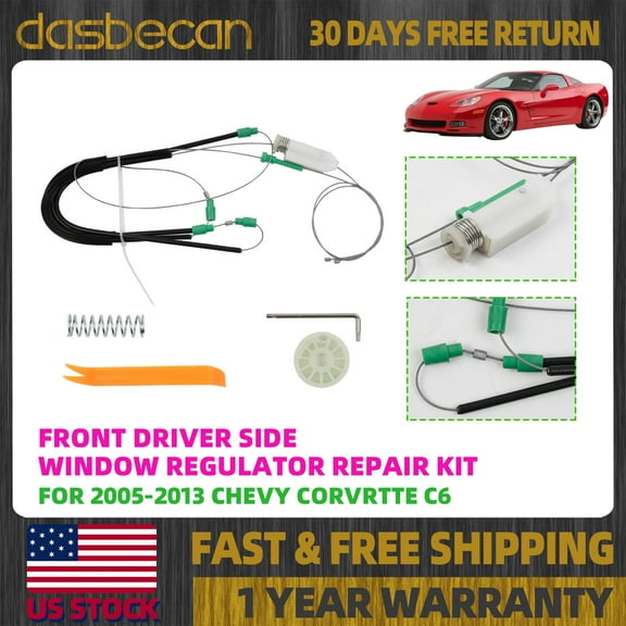Dasbecan Front Left Driver Window Regulator Repair Kit For Chevy Corvette C6 2005-2013