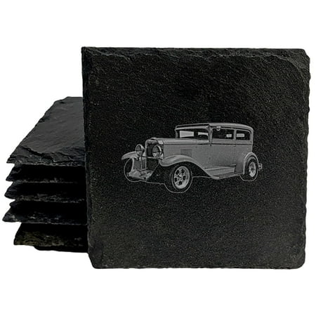 

A Timeless Ride: Vintage 1930 Chevy Coasters with Rustic Charm - Square Slate - set of 8