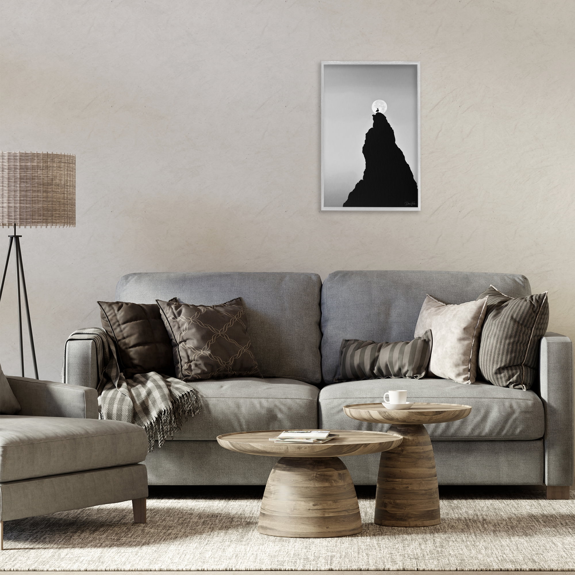 Stupell Industries Bird Silhouette on Peak Landscape Photography Gray Framed Art Print Wall Art, 16 x 24