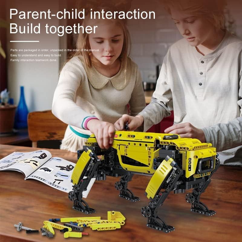 Robot Dog Building Kit, 936PCS Yellow APP RC Programmable STEM Toy, Robot Toys,Power Module & Educational Model