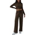 thumbnail image 2 of Conjunto Deportivo Y2K de Dos Piezas para Mujer, con Larga, Top Ajustado y Pantalones Anchos, Ideal para y Otoño Café M, 2 of 8