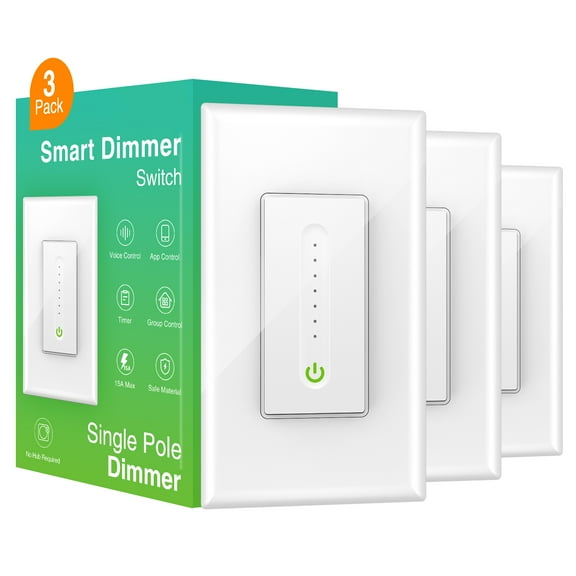 SW2-3W: Gosund Smart Switch, In-Wall, Single Pole - Dimmer Switch works by voice through Alexa or Google Assistant, by remote with phone app, or manually, White Dimmer Light Switch, 15A, 3 Pack