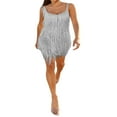 thumbnail image 3 of PENGXIANG Femmes Spaghetti Sangle Bodycon Mini Robe Paillettes Pompons Paillettes Franges Fête Paillettes Robe de Danse Scintillant, 3 of 7