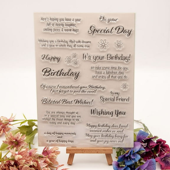 Ouginx 5.9 by 8.3 Inch Birthday Greetings Letters Clear Stamps for Card Making Scrapbooking Arts Crafts Decoration