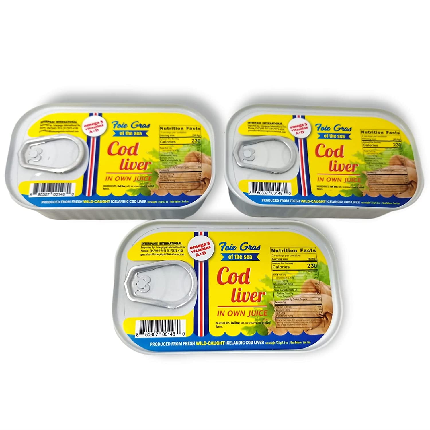 Interpage International Canned Cod Liver In Own Oil 4.3oz Natural