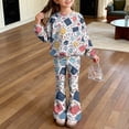 thumbnail image 2 of Grblisyd Back to School Outfits for Girls 2PCS Crew Neck Long Sleeve Top & Flare Pants withCute Stationery Print Casual Girl Clothes, 2 of 7
