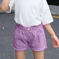 thumbnail image 3 of MHZLDYZ Girls Kids Denim Short with Pocket Girls Stretch Jean Shorts Solid Color High Waist Ripped Jeans Distressed High-Waisted Shorts (Purple,110), 3 of 5