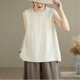 thumbnail image 2 of YUGYXL Cotton Linen Tank Top for Women Sleeveless Round Neck Tops Casual Solid Color Flowy Tanks Loose Back Slit Shirt Vest Beige L, 2 of 9