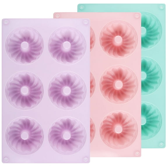 Ikoopy 3 Pcs Savarin Cake Mould Set Silicone Baking Mold 6 Cavity Baking Pan Fluted Tube Cake Pan Nonstick Cupcake Mould BPA Free Baking Tray Reusable Baking Cupcakes Biscuit Cheesecake