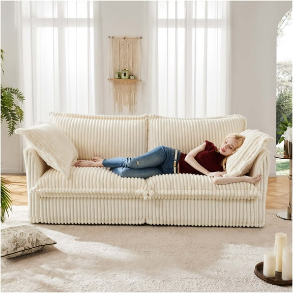 JERFIT Modern 2-Seater Sofa with Removable Cover, Plush Corduroy Loveseat for Small Spaces, Deep Seat Comfort for Apartment Living Room, Cream