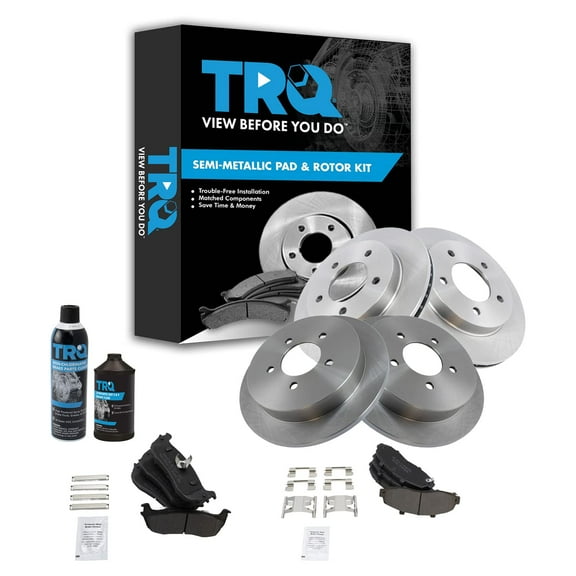 TRQ Premium Semi Metallic Disc Brake Pad & Rotor Kit w/Chemicals Front & Rear BKA16343