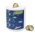 thumbnail image 3 of Cartoon Activity Piggy Bank, Activity Hopscotch Game in Space Science Fiction Themed, Ceramic Coin Bank Money Box for Cash Saving, 3.6" X 3.2", Multicolor, by Ambesonne, 3 of 4