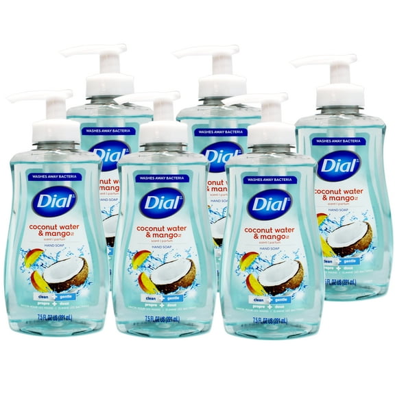 Dial Liquid Hand Soap, Coconut Water & Mango 7.50 oz (Pack of 6)