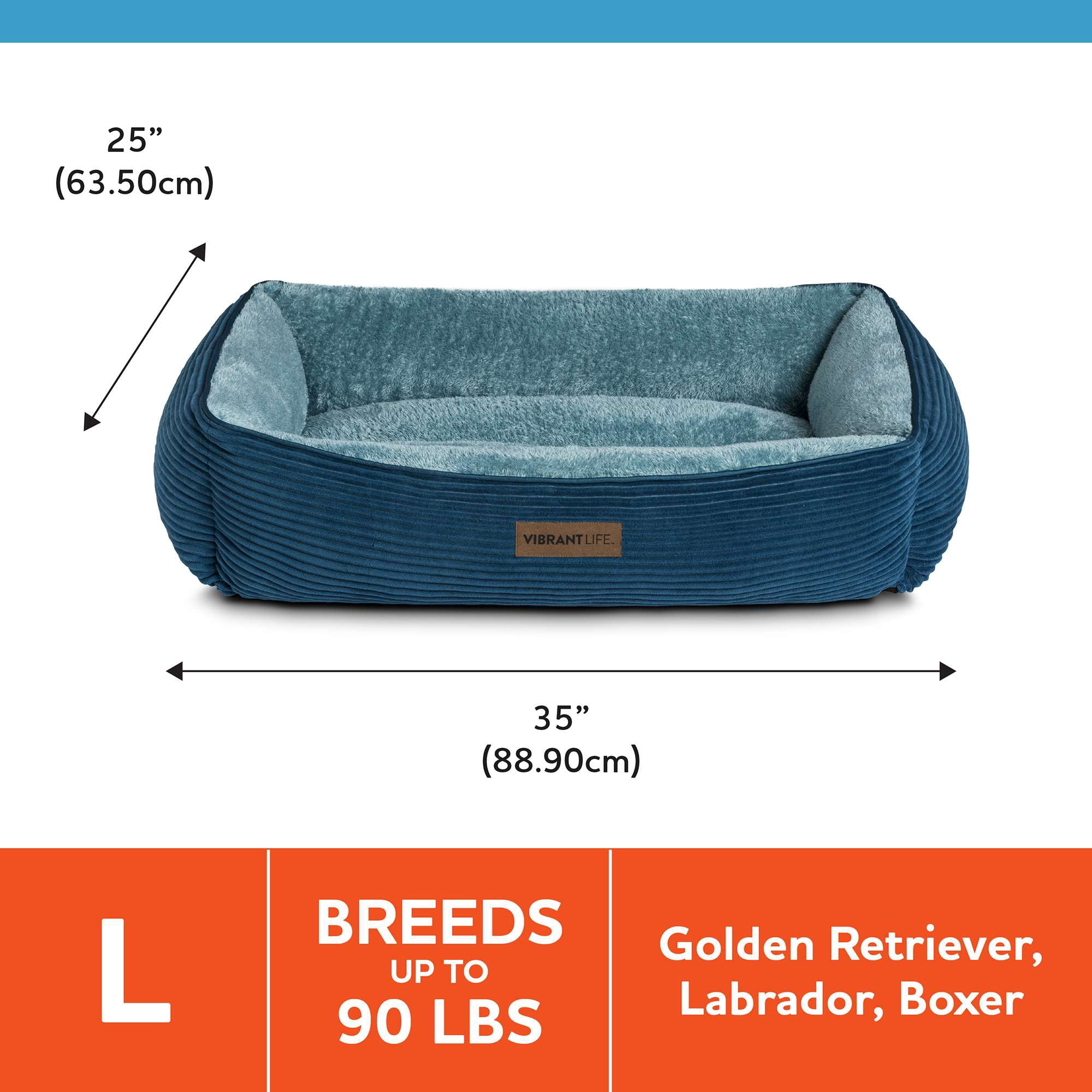 Vibrant Life Lounger Dog Bed, Large, Blue Corduroy