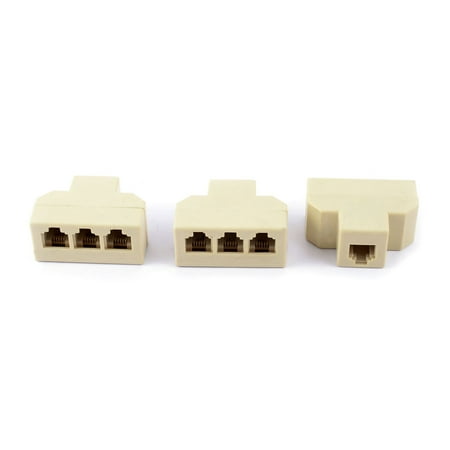 Keystone Phone - 3pcs RJ11 6P4C Keystone 1 to 3 Female Port Telephone Cable Plug Splitter Beige