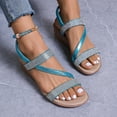thumbnail image 5 of Sandals for Women 2025, Xunlbb Summer New Plus Size Casual Diamond Women's Elastic Beach Wedge Sandals(Sky Blue,Size:35), 5 of 9