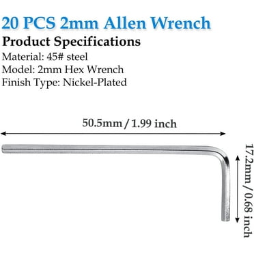 UKLL-20PC 2mm L-Shaped Hex Key Wrench Set, Metric Allen Key Hex Spanner Tool