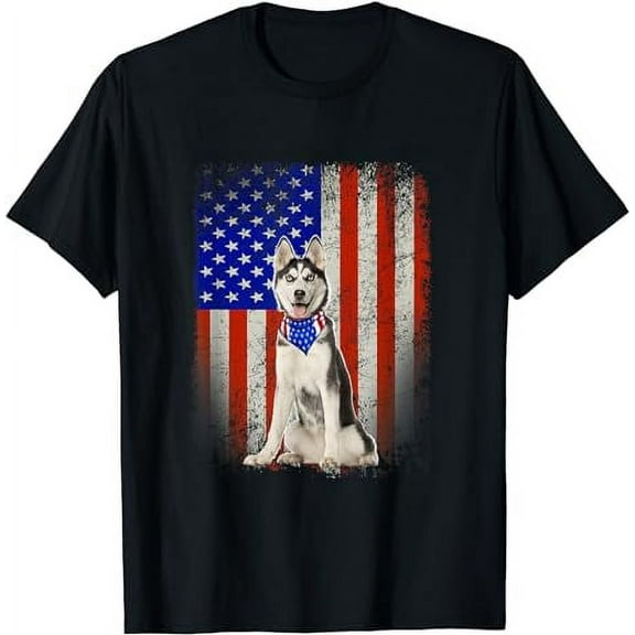Siberian Husky American Flag 4th Of July Patriotic Dog Lover T-Shirt