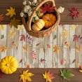 thumbnail image 3 of Fall Table Runner Thanksgiving Pumpkin Gnomes Table Runners Autumn Fallen Maple Leaves Wood Cotton Linen Dresser Scarf Kitchen Dining Table Decor for Fall Holiday Party Decor 13x72 Inch, 3 of 9