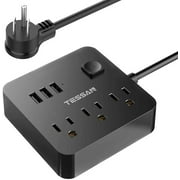 Tessan Desktop Charging Station 5 ft Flat Plug Extension Cord, Power Strip with 3 USB 3 Outlet, Small and Portable for Cruise Ship, Dorm Room, Black