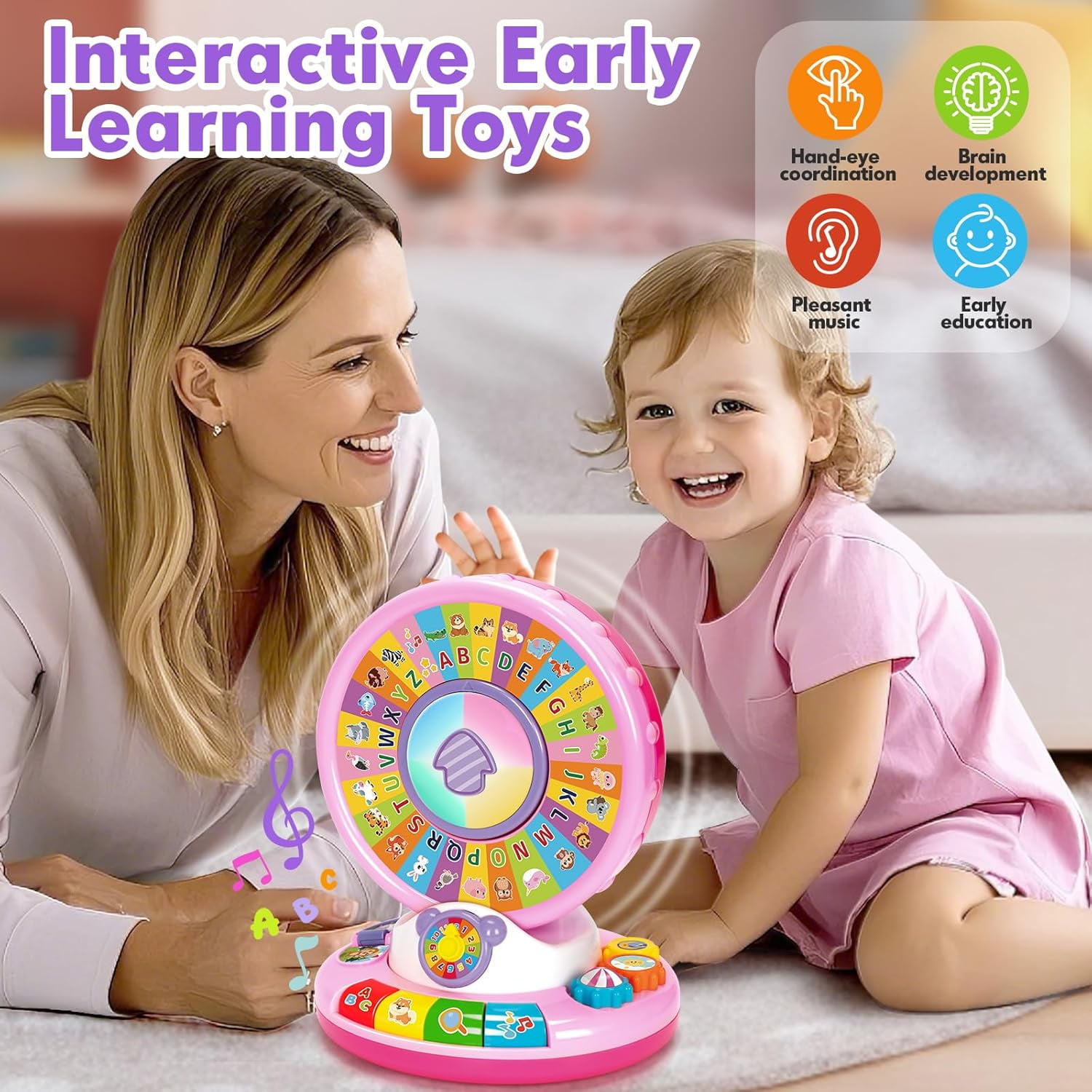 Learning Toy for 1 2 3 Year Old Girls, Spin and Sing Alphabet Zoo with Sounds, Interactive Educational Toys for Toddlers 1-3, Birthday Gifts for Baby Girls Boys 9-12-18 Months