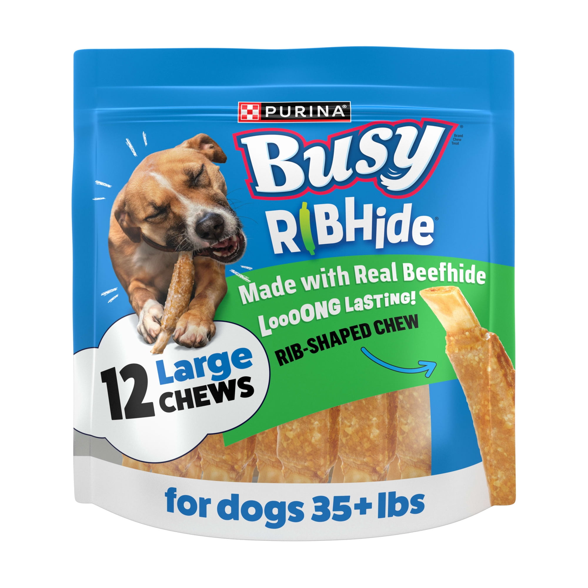 Purina Busy Ribhide Rawhide Long-Lasting Dog Chews for Large Dogs Made with Real Beefhide, 17.5 oz, 10 Pack