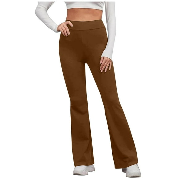 ZVAVZ Flared Yoga Pants for Women,Ladies High Waist Flare Leggings Wide Leg Tummy Control Bootcut Yoga Pants Workout Bell Bottom Slim Sweatpants Deals of Today Prime Brown S
