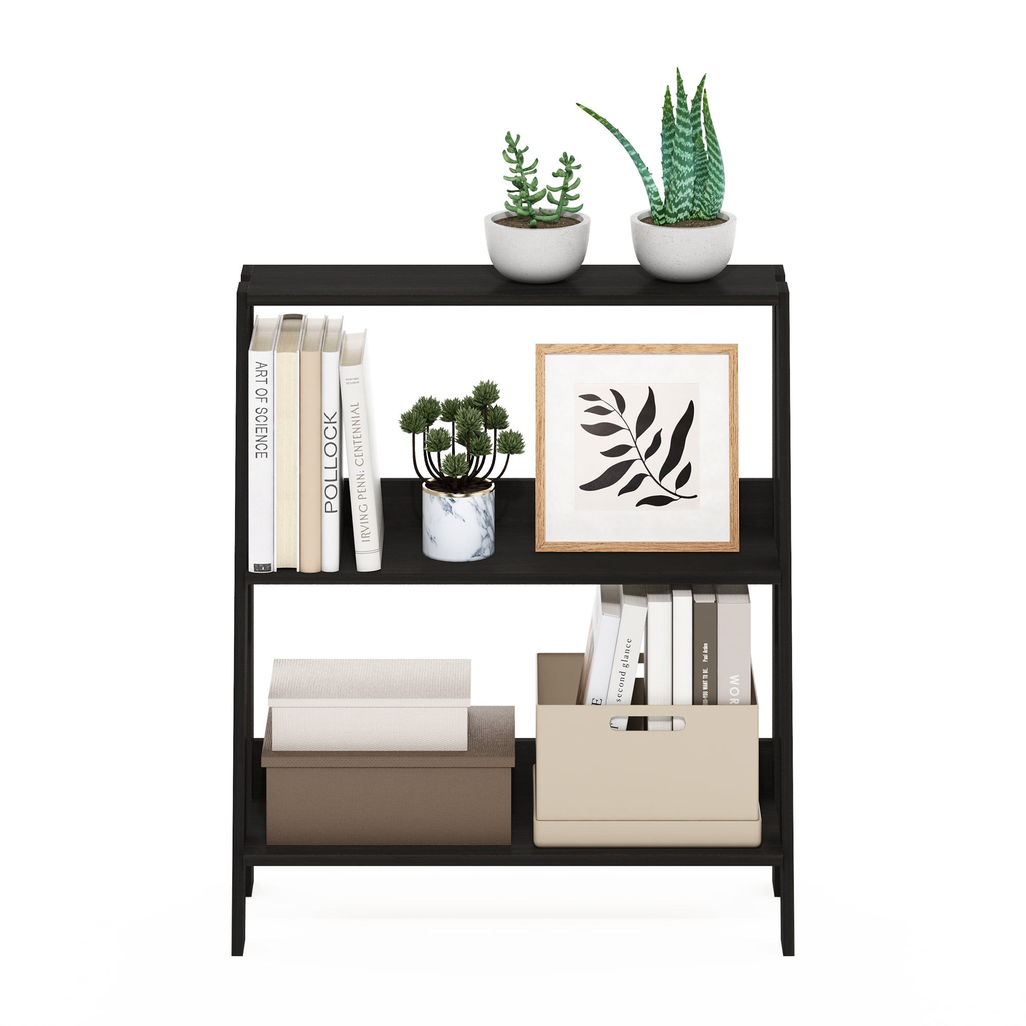 Furinno Ladder Bookcase Display Shelf, 3-Tier, Espresso