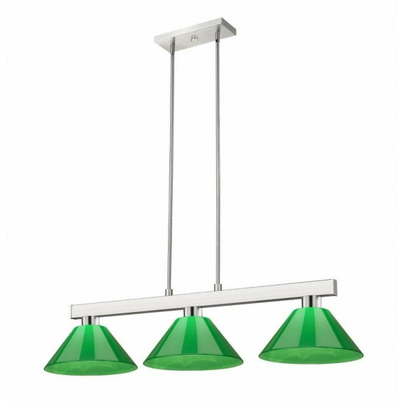 3 Light Billiard with Shade-8 inches Tall and 14 inches Wide-Brushed Nickel Finish-Green Shade Color Bailey Street Home 372-Bel-4973330